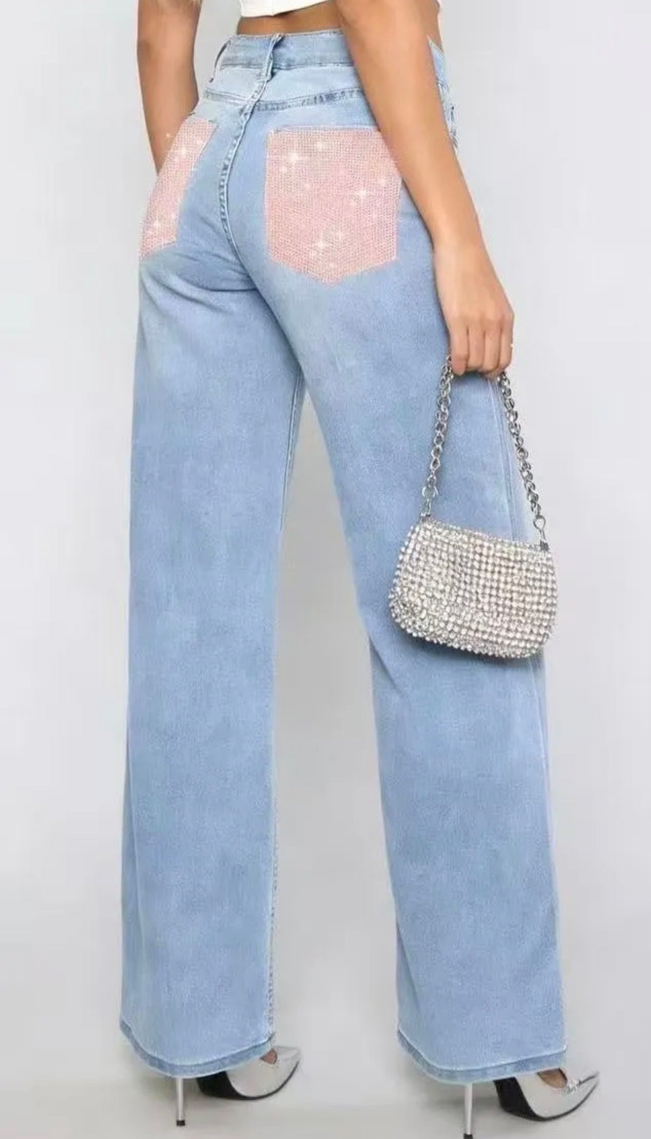 Jeans palazzo tasca strass