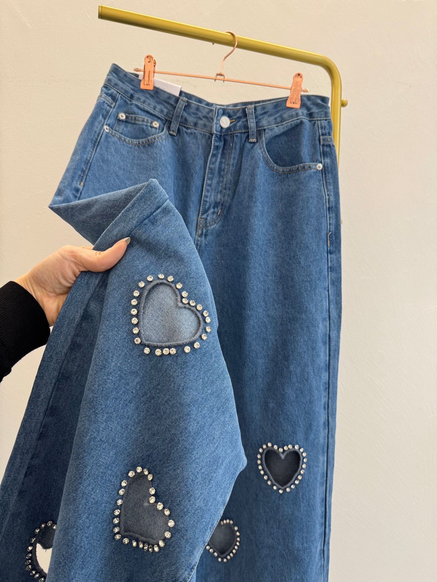 Jeans cuori e strass