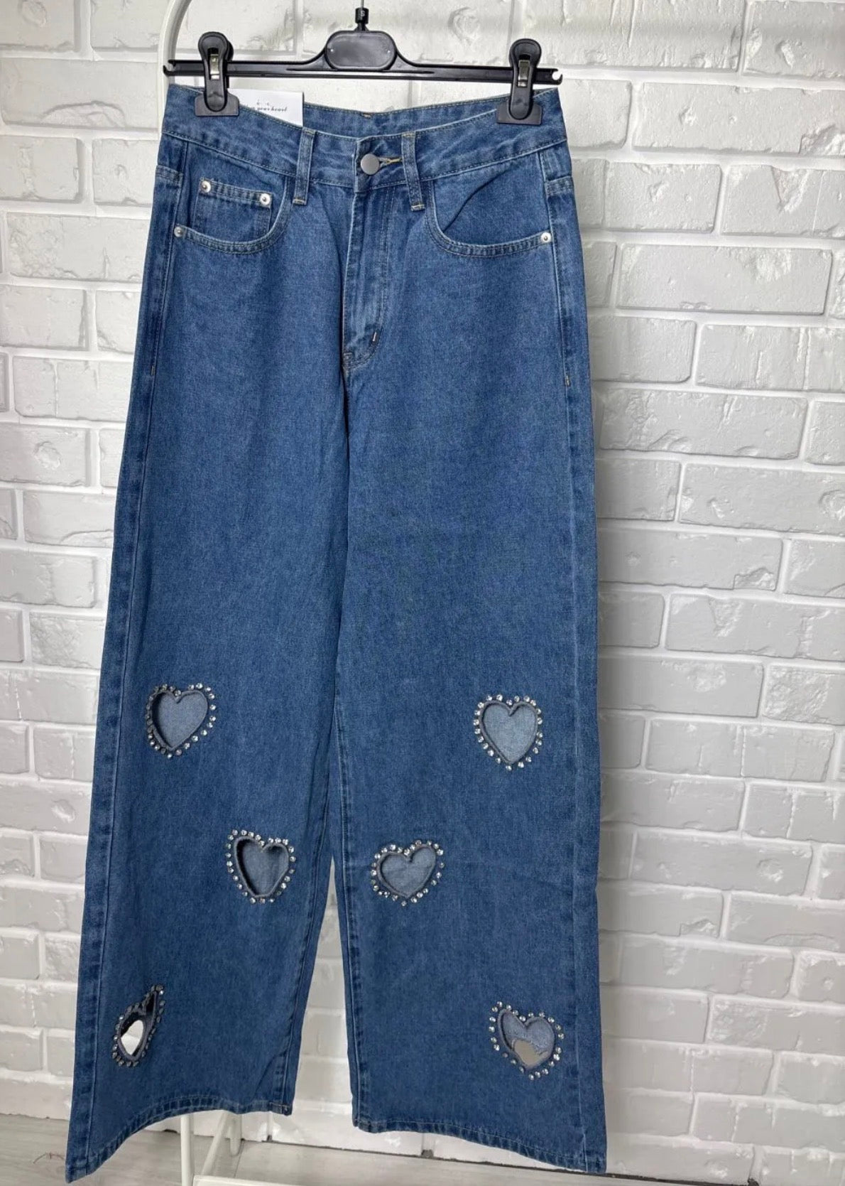 Jeans cuori e strass