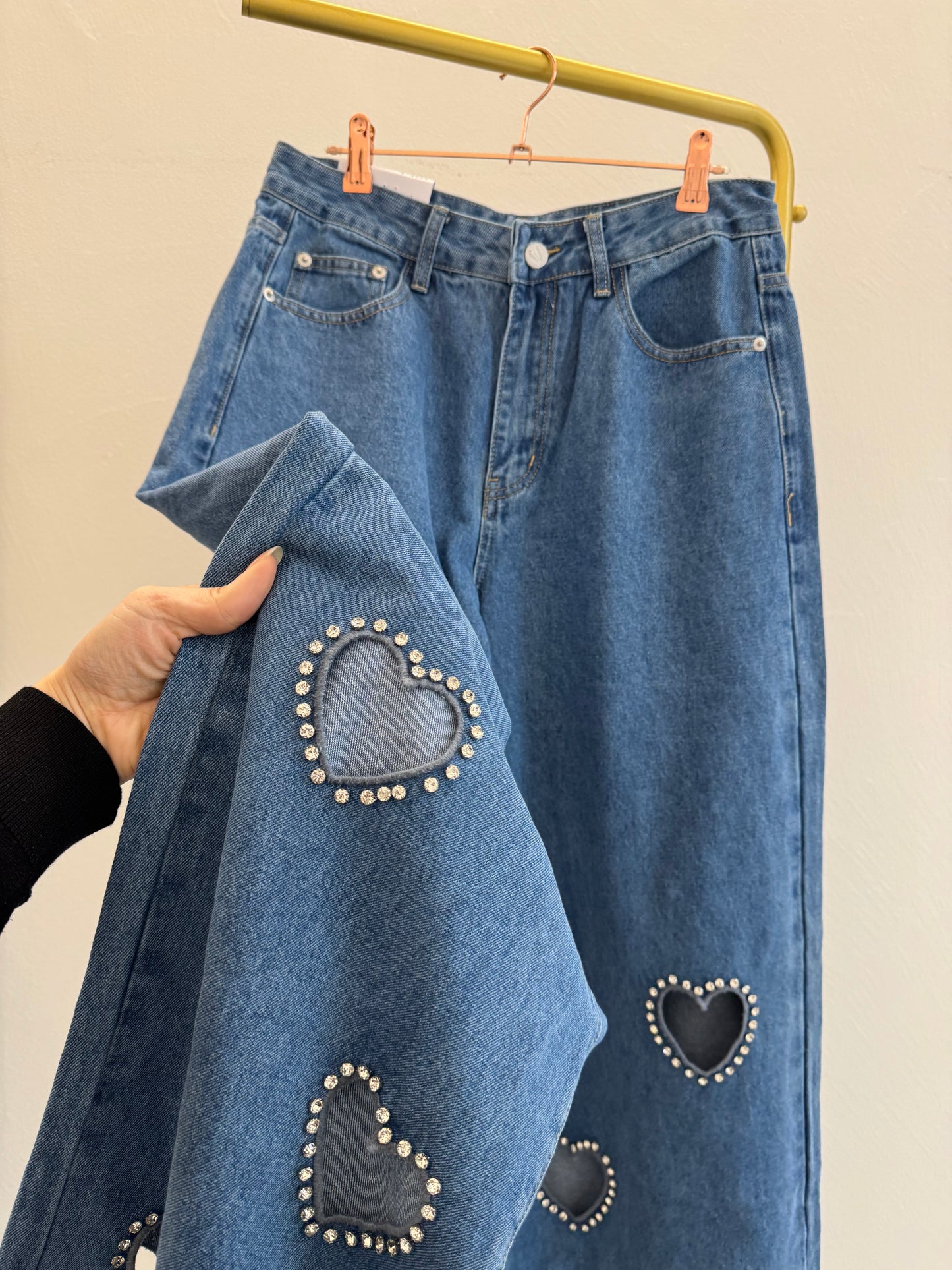 Jeans cuori e strass