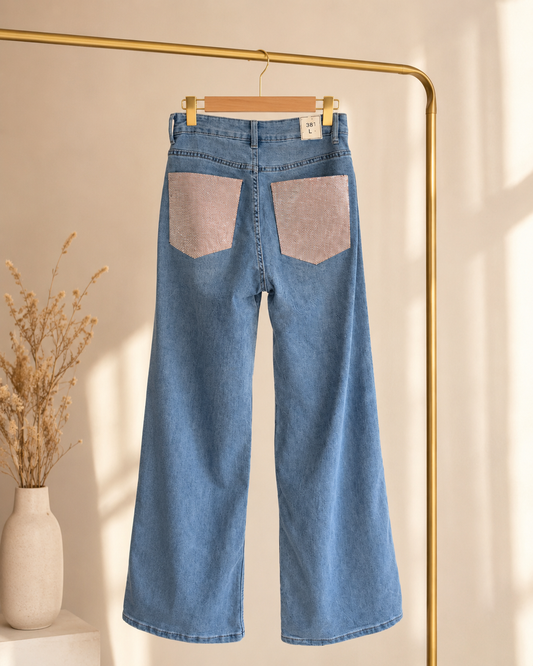 Jeans palazzo tasca strass